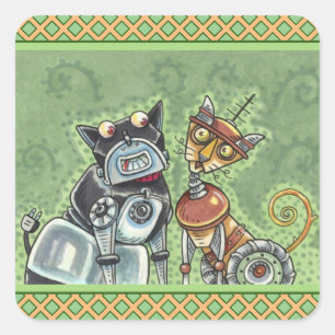 SCHATTIGE ROBOT BULLDOG EN FELINE FRIEND Funny Vierkante Sticker
