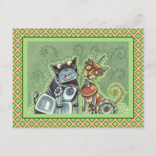 SCHATTIGE ROBOT BULLDOG & FELINE FRIEND Funny Blan Briefkaart