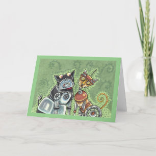 SCHATTIGE ROBOT BULLDOG & FELINE FRIEND Funny Blan Kaart