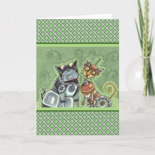 SCHATTIGE ROBOT BULLDOG & FELINE FRIEND Funny Blan Kaart