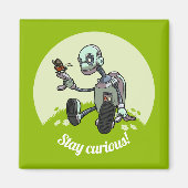 Schattige Robot & Butterfly Blijf nieuwsgierig! Ca Magneet (Voorkant)