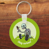 Schattige Robot & Butterfly Blijf nieuwsgierig! Ca Sleutelhanger (Voorkant)