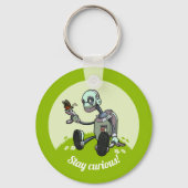 Schattige Robot & Butterfly Blijf nieuwsgierig! Ca Sleutelhanger (Achterkant)