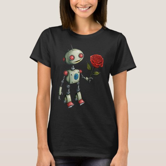 Schattige robot die een Roos bloem weggeeft T-shirt (Voorkant)