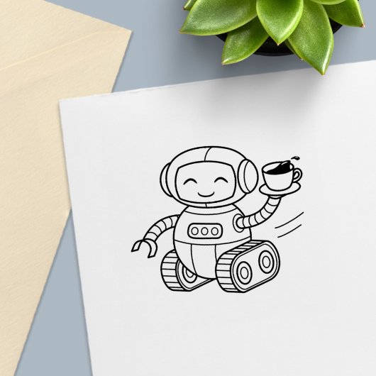 Schattige Robot die Koffie Levert Zelfinktende Stempel