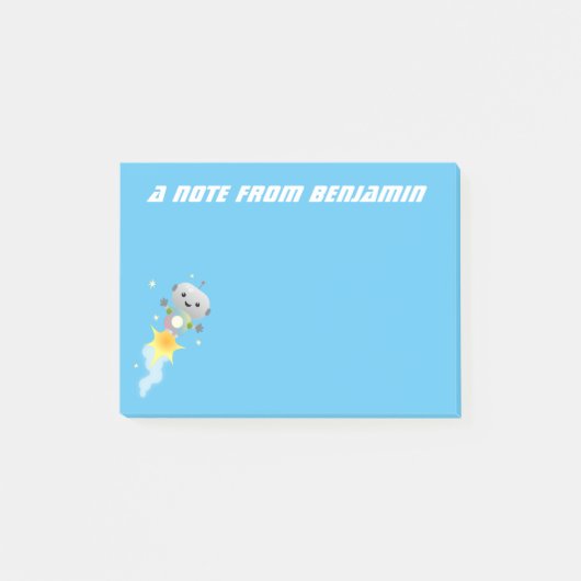 Schattige robot die vliegt in ruimte cartoon illus post-it® notes (Voorkant)