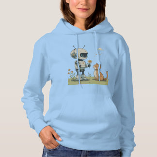 Schattige Robot Geeft Bloem aan Kat Hartverwarmend Hoodie