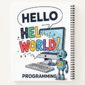Schattige Robot Hello World Programmeur Notitieboe Notitieboek (Achterkant)