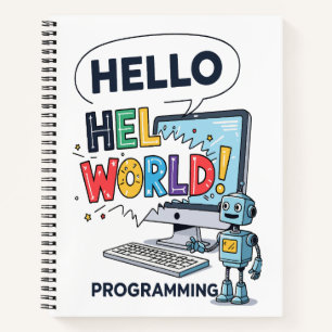 Schattige Robot Hello World Programmeur Notitieboe Notitieboek
