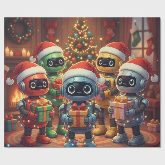Schattige Robot Kerst Vakantie Cadeaupapier (Vlak)