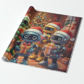 Schattige Robot Kerst Vakantie Cadeaupapier (Uitgerold)
