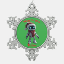 schattige robot Kerstsneeuwvlok Keramiek Omlijst O