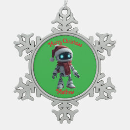 schattige robot Kerstsneeuwvlok Keramiek Omlijst O Tin Sneeuwvlok Ornament