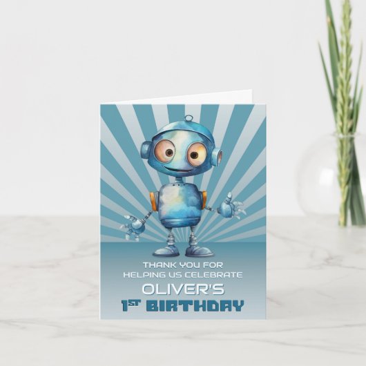 Schattige Robot Thema 1e Verjaardag Bedankt (Voorkant)