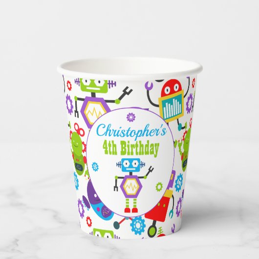 Schattige Robot Thema Verjaardagsfeest Papieren Bekers (Achterkant)