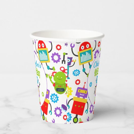Schattige Robot Thema Verjaardagsfeest Papieren Bekers (Rechts)