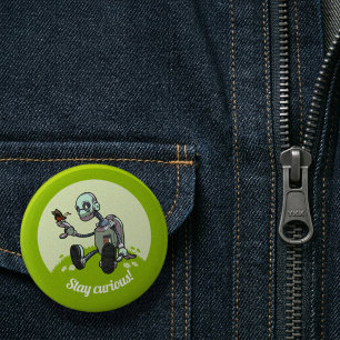 Schattige Robot & Vlinder Blijf Nieuwsgierig! Cart Ronde Button 5,7 Cm