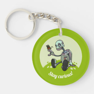 Schattige robot & vlinder Blijf nieuwsgierig! Cart Sleutelhanger