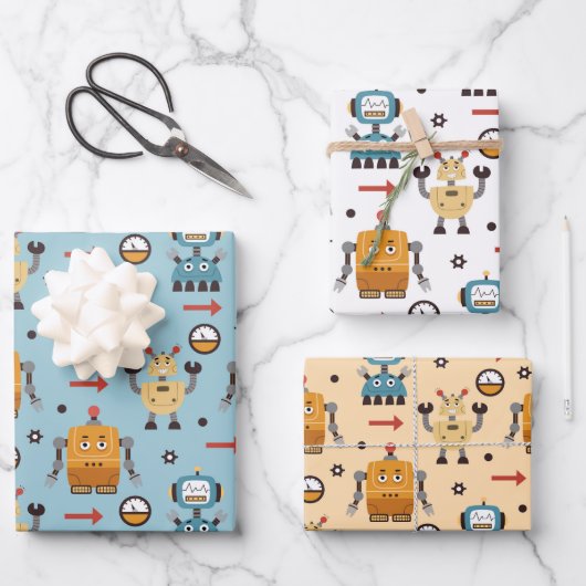 Schattige robots inpakpapier vel (Voorkant)
