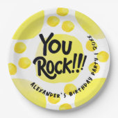 Schattige rock geel en zwart moderne typografie papieren bordje (Voorkant)