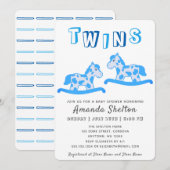 Schattige Rocking Horse Blue Boy Twins Baby shower Kaart (Voorkant / Achterkant)