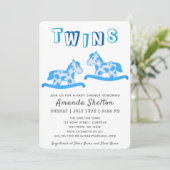 Schattige Rocking Horse Blue Boy Twins Baby shower Kaart (Staand voorkant)