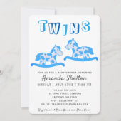 Schattige Rocking Horse Blue Boy Twins Baby shower Kaart (Voorkant)