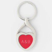 Schattige rode aangepaste koppel initials Monogram Sleutelhanger (Voorkant)
