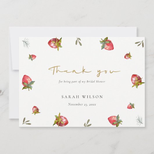 Schattige rode aardbei bladerrijke botanische brui bedankkaart (Voorkant)