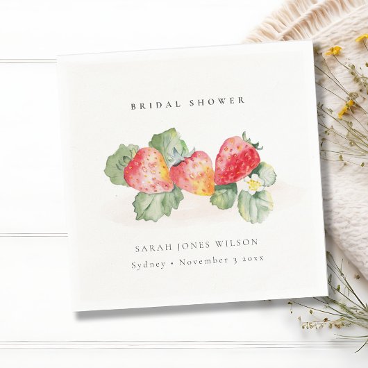 Schattige rode aardbei bladrijke gebloemde bruidsd servet