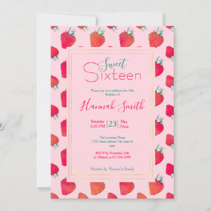  Schattige Rode Aardbeien Girly Roze Patroon Kaart