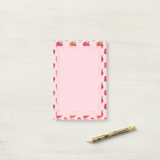  Schattige Rode Aardbeien Girly Roze Patroon Post-it® Notes (Op bureau)