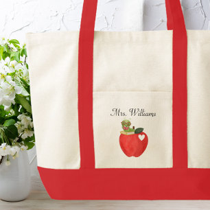 schattige rode appel & boekenworm, Leraar Waarderi Tote Bag