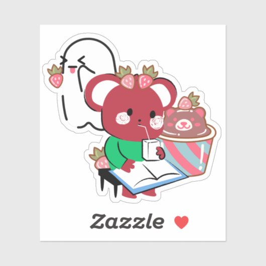 Schattige rode beer sapbox spook & zoete dessert sticker (Vel)