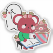Schattige rode beer sapbox spook & zoete dessert sticker (Voorkant)