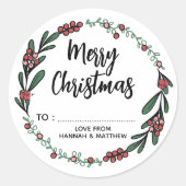 Schattige Rode Bes Krans Kerstmis Ronde Sticker (Voorkant)