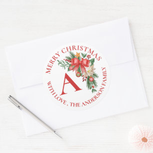 Schattige Rode Bloemen Bessen Monogram Prettig Ker Ronde Sticker