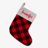 Schattige Rode Buffalo Geruite Kerst Script Kleine Kerstsok (Voorkant (Hangend))