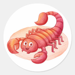 Schattige Rode Cartoon Schorpioen Kinderen Waterve Ronde Sticker