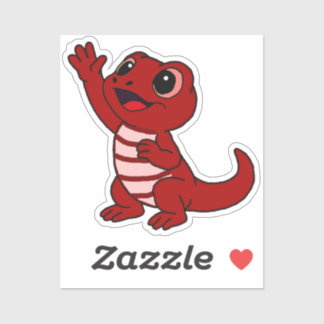 Schattige rode cartoonhagedis voor waterfles sticker