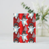 Schattige Rode Dansende Sneeuwmannen Kerstmis Feestdagenkaart (Staand voorkant)