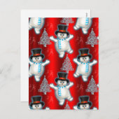 Schattige Rode Dansende Sneeuwmannen Kerstmis Feestdagenkaart (Voorkant / Achterkant)