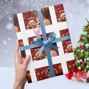 Schattige Rode Dieprode Kerstmis Hond Naam Foto Cadeaupapier