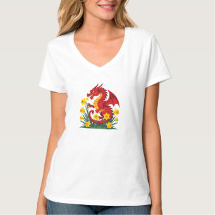 Schattige Rode Draak En Narcissen T-shirt