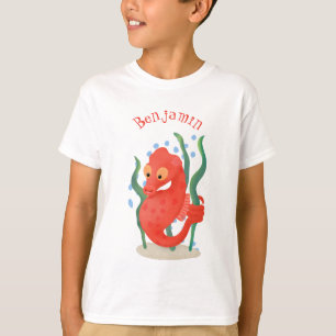 Schattige rode dwergzeepaardjes cartoonillustratie t-shirt