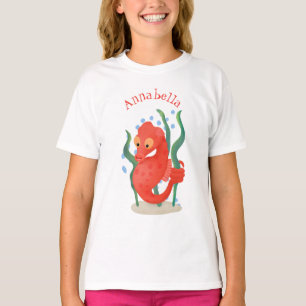 Schattige rode dwergzeepaardjes cartoonillustratie t-shirt