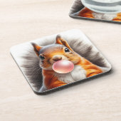 Schattige rode eekhoorn blazen bubble gum kinderka bier onderzetter (Linkerzijde)