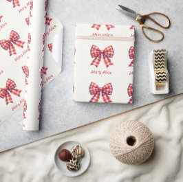 Schattige rode en crèmekleurige Gingham strik Cadeaupapier