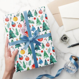 Schattige rode en groene kerstboom dennenwaterverf cadeaupapier