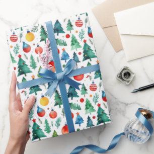 Schattige rode en groene kerstboom dennenwaterverf cadeaupapier